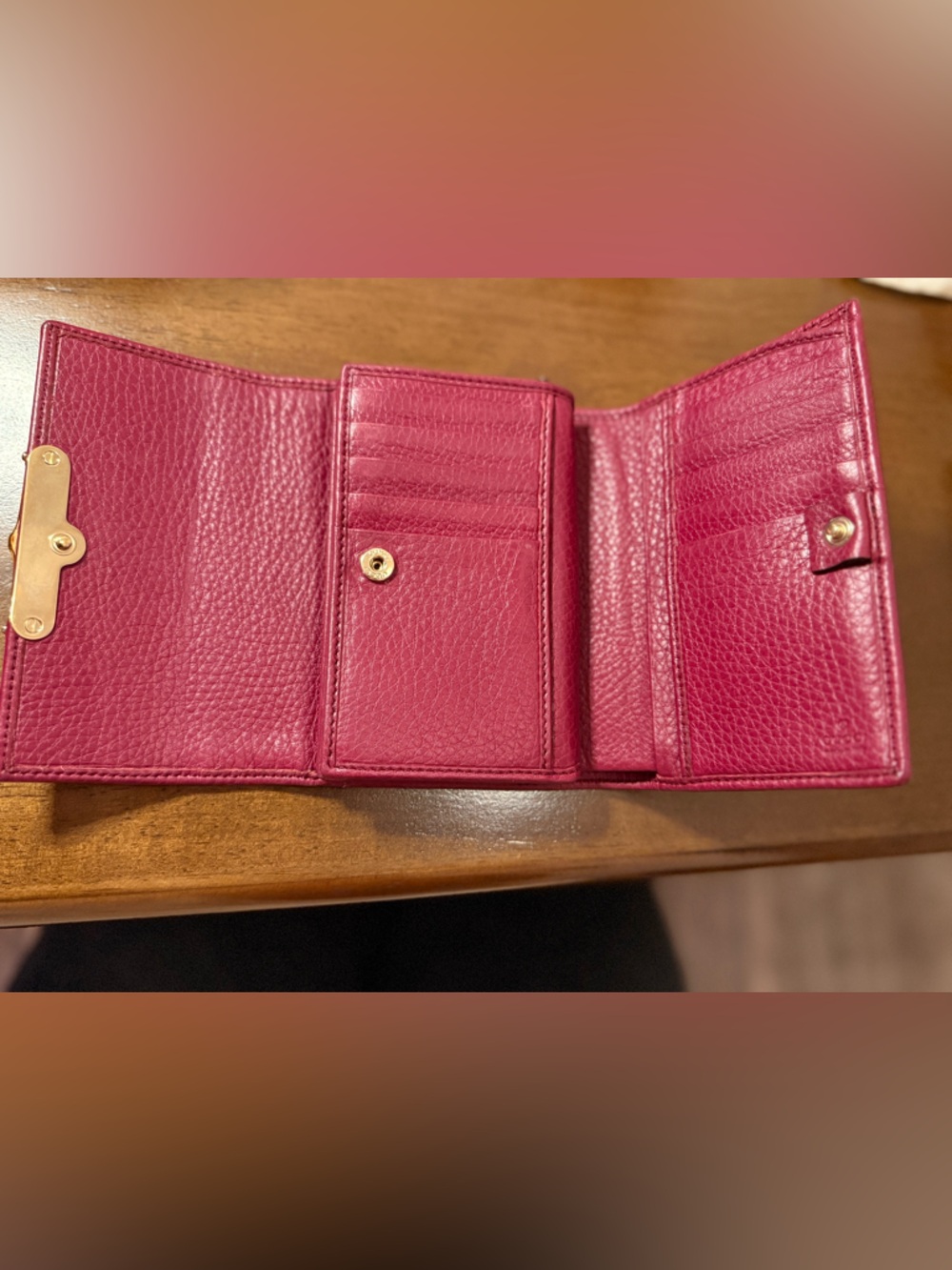Gucci Bamboo Leather Trifold Maroon Wallet - Picture 2 of 2